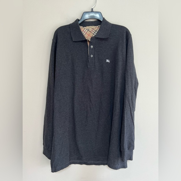 Burberry Other - Burberry London Men's Cotton Long Sleeve Polo Shirt in Charcoal Grey, size L